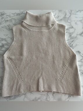 French Connection Cream Sleeveless Turtleneck Sweater